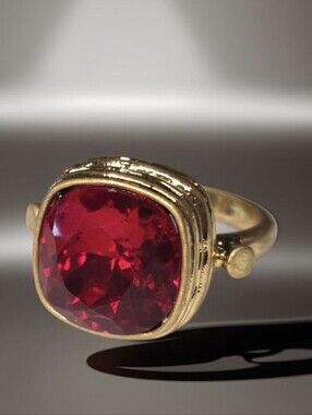 18k Gold Plated Luxury Byzantine Revival Royal Ruby Bevel Crystal Ring